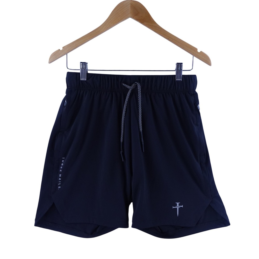 Three Nails Mens Size 32 ProTech 2.0 Athletic Gym Shorts Black Cross Logo